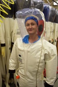 Olena Shtanko in the Biosafety Level 4 laboratory