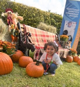 Child with pumpkin