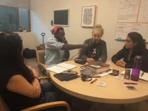 Biomedical research trainees recording a podcast
