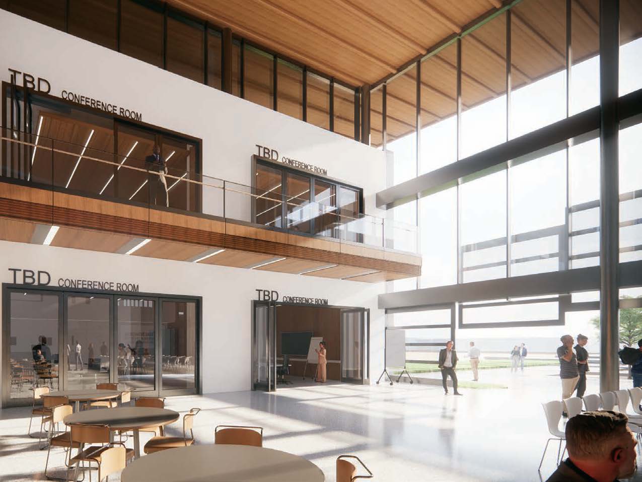 Rendering of interior space - Open interior spaces
provide areas for
collaboration.